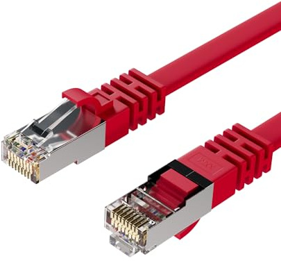 Kabelbude.eu Netzwerkkabel RJ45 Patchkabel Flachkabel Ethernet LAN CAT 7 U/FTP slim rot 10m