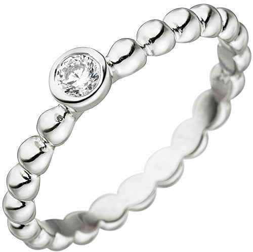Ring Kugelring Kugel mit weißem Zirkonia Solitär 925 Sterling Silber Damen, Ringgröße:Innenumfang 58mm ~ Ø18.5mm