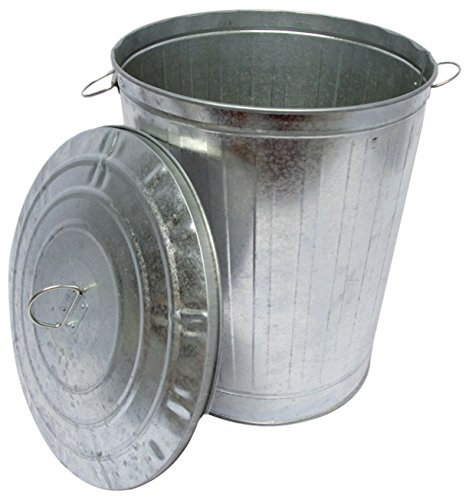 Bidone zincato in metallo color argento capacità LT 35 h. 38 cm con coperchio EV