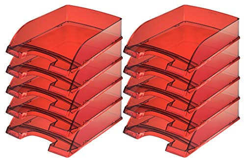 Leitz 5226 Plus Briefkorb, 7 cm Höhe, stapelbar, transparent (rot, 10er Pack)