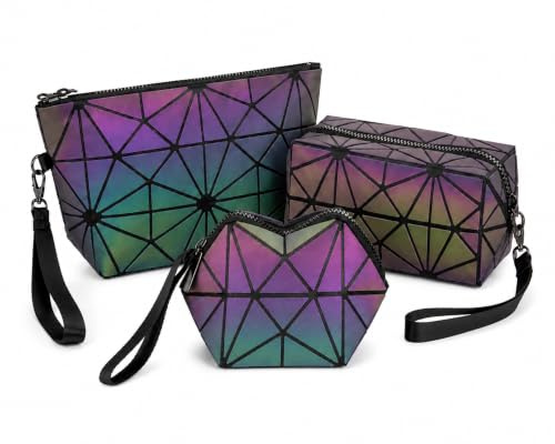 Pryzm Laser Makeup Bags Worlds First Light Reflective Material - Glows in The Dark - Travel Cosmetic Pouch Purse Glow Toiletry Organiser (Full Set)