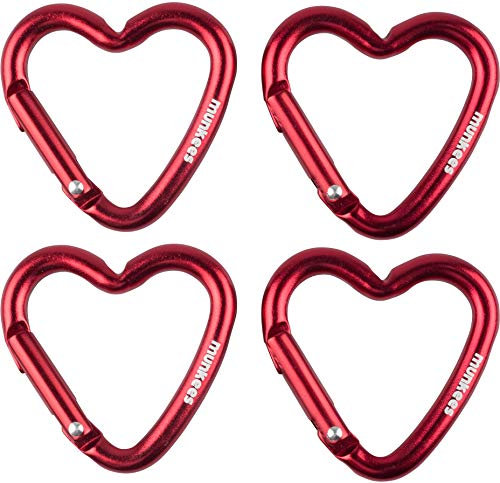 munkees, 4 x Mini Herzkarabiner, Schlüsselanhänger, Rot, 32209