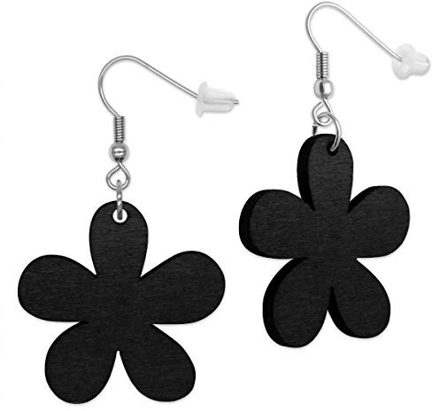 Soul-Cats 1 Paar Holz Ohrringe Blumen Motiv für Damen, in der Farbe schwarz
