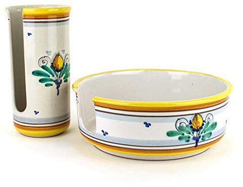 CEAR ceramiche - Set 2 pz. Porta piatti + Porta bicchieri in ceramica siciliana di Caltagirone fatta a mano
