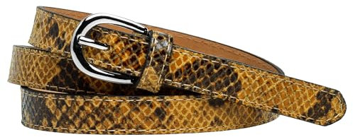 Caspar GU320 eleganter schmaler Damen Taillengürtel mit Schlangenhaut Print, Gürtelgröße:90 [für Körperumfang 89-93 cm], Farbe:curry
