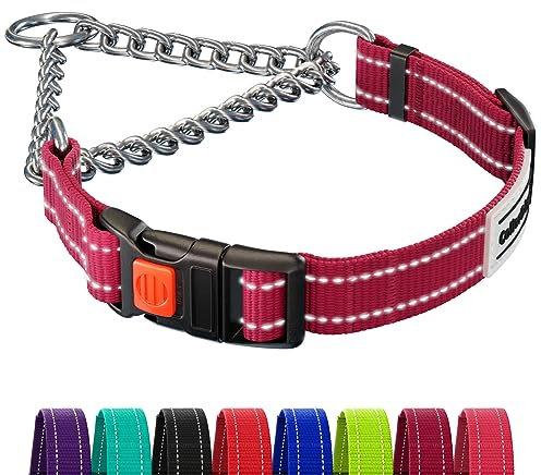 CollarDirect Reflektierendes Hundehalsband, Martingale-Halsbänder, seitliche Schnalle, Kette Training, verstellbare Haustier Halsbänder (Dunkelrot, L, 41-54 cm)