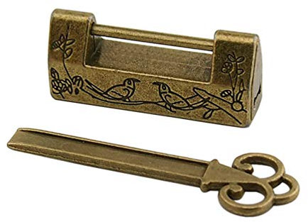 Vosarea Vintage Antique Old Chinese Lock Retro Padlock with Key for Cabinet Jewelry Box Drawer Suitcase