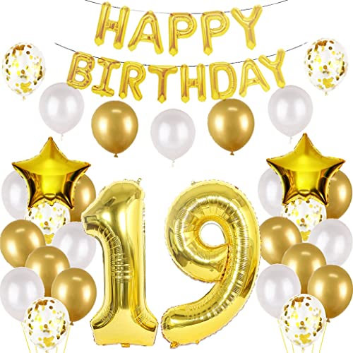 Luftballon 19. Geburtstag deko junge gold Folienballon 19 jahre Geburtstag dekoration gold Happy Birthday 19th deko 19 Geburtstag deko junge Geburtstagsdeko 19 Jahre Geburtstag Deko junge Mädchen(19)