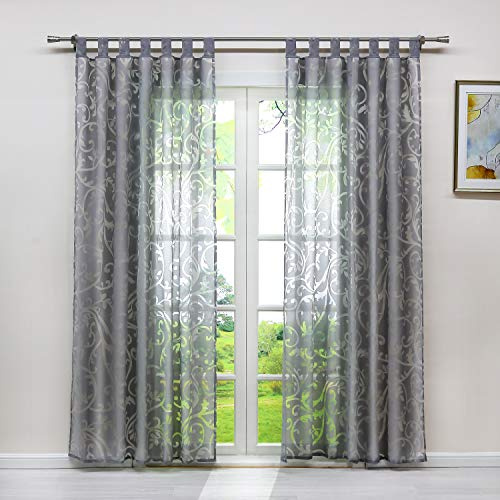 HeichkelL Voile Gardinenschal mit Schlaufen, 1PC Store BxH 140x175cm Grau | Transparent Vorhang mit Ausbrenner Design, Gardine für Wohnzimmer