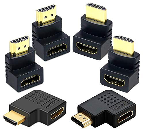 AONTOKY 6Pack 3D and 4K HDMI Angled Adapter Combo 4 Pcs 90 and 270 Degree 2 Pcs Vertical Flat Left and Right 90 Degree Male to Female HDMI Adapter TV Connector