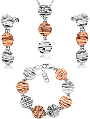 LillyMarie Damen Schmuckset Aus Sterling-Silber 925 Mit Zweifarbigen Anhängern Und Ohrringen