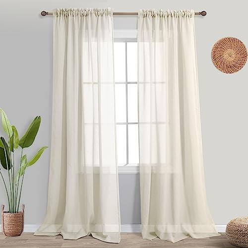 Beige Vorhänge 274 cm lang für Terrasse Outdoor Set 2 Paneele extra lang Sommer Lichtfilterung Leinenoptik halbdurchsichtige Vorhänge für Schiebetür Glastür Wohnzimmer Bauernhaus 52x108 Länge Creme