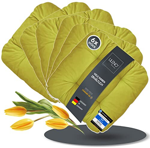 LILENO HOME 6er Set Stuhlkissen Grün (38x38x8 cm) - Sitzkissen für Gartenstuhl, Küche oder Esszimmerstuhl - Bequeme UV-beständige Indoor u. Outdoor Stuhlauflage als Stuhl Kissen