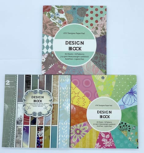 Eigenmarke 3 Design Blöcke, mit je 36 Seiten (108 Seiten gesamt), 54 Motive,Papiergewicht ca. 210 g/m² Scrapbooking, Motivblock, Designpapier, Bastelpapier, Dekorpapier