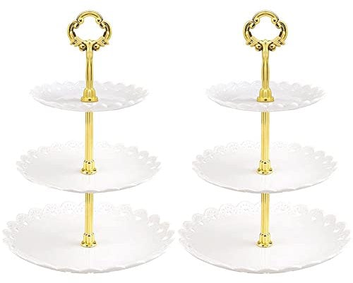 2 Pack 3 Tier Cake Stand Party Food Server, Cupcake Stand, Plastic Dessert Tiered Serving Stand, Dessert Tower Tray for Tea Party, Baby Shower and Wedding Home (White)