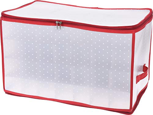 MIJOMA Aufbewahrungsbox Sortierbox Weihnachtstasche für Christbaumkugeln und Weihnachtsschmuck, zusammenklappbar, transparent (Rot, 52,4 x 30 x 30 cm für 112 Teile)