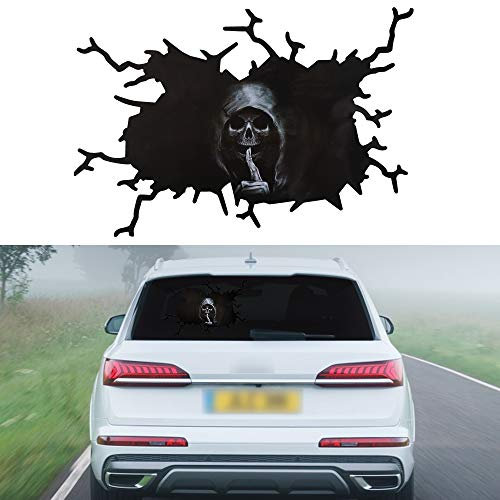 TOMALL 1 Stück 3D Silent Skull Aufkleber für Auto Halloween Thema Scary Grim Reaper Ghost Aufkleber für Auto LKW Fenster Windschutzscheibe Tür Kofferraum Wand Lustige kreative Dekoration (39cm)