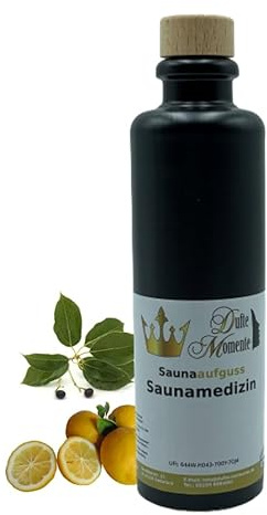 Dufte Momente | Sauna Aufguss Konzentrat Saunamedizin (Kampfer, Zitrone) 200ml | in hochwertiger Steinzeugflasche mit Korkmündung | vegan und ohne Tierversuche