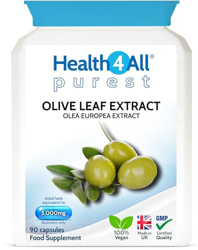 Olive Leaf Extract, 100mg Oleuropein Per Cap, 90 Capsules, 3 Months Supply | 20% Standardised 10:1 Extract from Wild European Leaves | No Additives | Immune & Heart Support | Made in UK by Health4All
