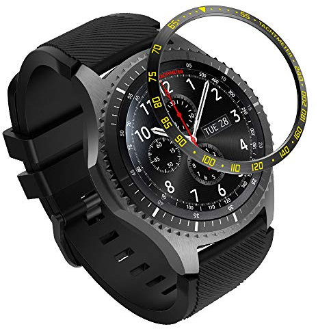 Yikamosi Rostfreier Stahl Lünetten Ring Kompatibel mit Samsung Galaxy Watch 46MM,Bezel Ring Adhesive Cover Anti-Kratz- und Kollisionsschutz für Galaxy Watch Accessory,Schwarz/Gelb-E