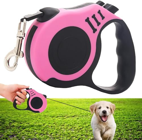 CINY Correa Retráctil Para Perros - Extensible 5 m, Correa Telescópica Para Mascotas Perro Pequeño y Mediano, Cuerda De Tracción Para Gatos Sin Enredos, Fácil Bloqueo y Freno, Mango Resistente, rosado