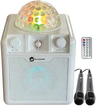N-Gear DISCO410 Karaoke & Party Bluetooth Speaker with Disco Ball, Microphone and Power Bank Function, White