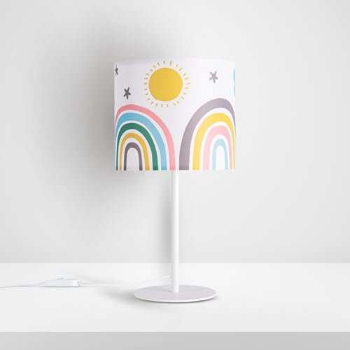 Paco Home Kinderlampe Lampe Babyzimmer Regenbogen Sonne Wolken Sterne Stehlampe Tischlampe Deckenlampe Wandlampe, Lampenart:Tischleuchte - Weiß, Farbe: Mehrfarbig 1 (Ø18 cm)