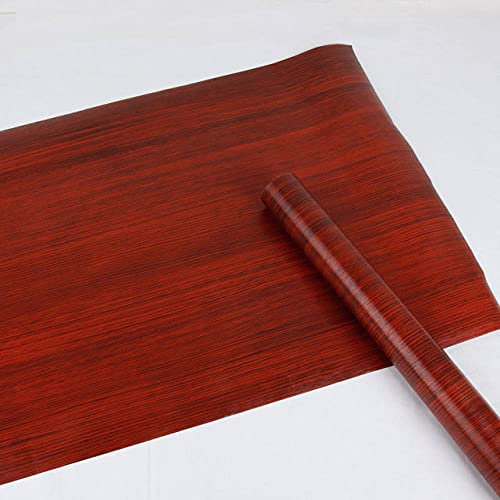 WSWJDW 3D Wood Grain Self Adhesive Wallpaper Waterproof PVC Kitchen Wardrobe Cabinet Furniture Renovation Door Wall Sticker,Red Wine,5mx45cm