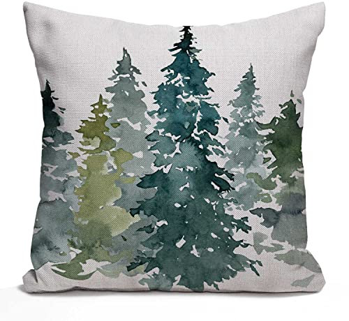 Nphuriy Kissenbezug mit Aquarell-Tannen, Wald, Baumwolle, Leinen, quadratisch, dekorativer Kissenbezug für Sofa, 40,6 x 40,6 cm