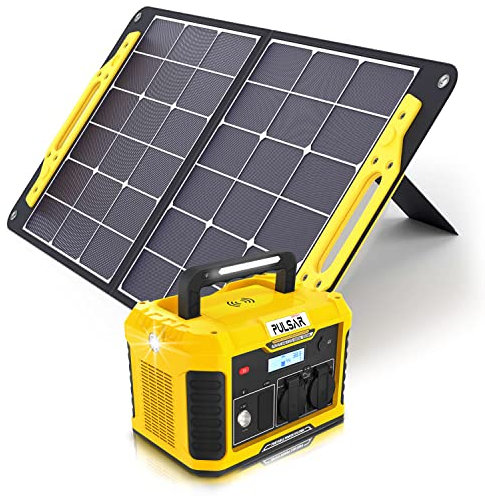 PULSAR Tragbare Power Station mit Solar Panel, Solargenerator 933Wh 1000W Spitzenwert 2000W mit 100W Solarpanel Stromgenerator Akku Notstromversorgung Camping Wohnwagen