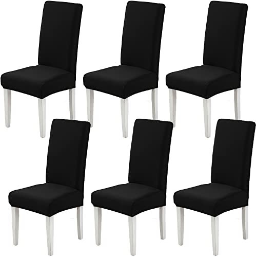 Xundefeng Stuhlhussen 6er Set Schwarz Stretch Hussen für Stühle Schwingstühle Esszimmerstühle Esszimmer Stuhlbezüge
