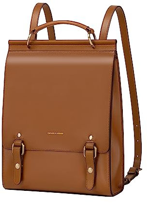 Cnoles Genuine Leather Backpack Purse For Women Fashion Ladies Vintage Laptop Bags Business Travel College Backpacks (Orange, Medium)