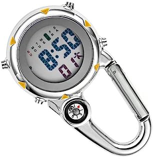 Ailan Digital Karabiner Clip Uhren Haken Uhr Elektronische Leuchtuhr Männer Kompasse Woche Bergsteigen Uhren Geschenk, Gelb