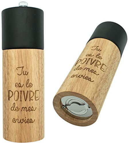 ERNESTINE - Moulin à sel original rechargeable en bois - moulins à épices bois et acier - moulin épices personnalisé - salieres poivrieres - ensemble sel et poivre broyeur inoxydable - moulin reglable