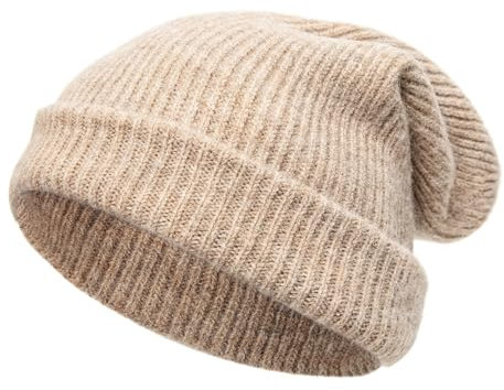 Tinncana Doppelseitige Strickmütze aus Merinowolle für Männer und Frauen, ultradicke, weiche und warme Skimützen für den Winter (Camel)