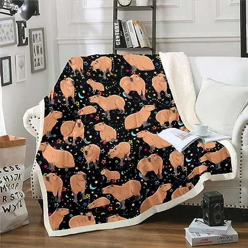 Capybara Wurf Decke für Kinder Nette Cartoon Capybara Decke Geschenke für Capybara Liebhaber Sherpa Decke,Kawaii Nagetiere Tiere Fleece Decke Schöne Wildlife Lustige Capybaras Fuzzy Decke 130x150cm