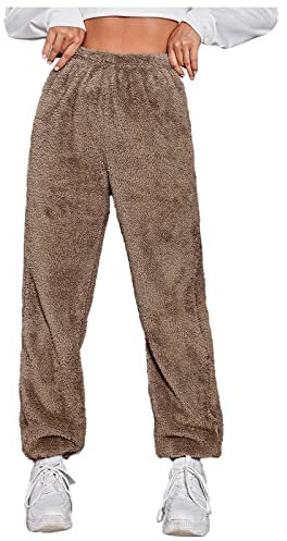 OnaiC Pantaloni da pigiama da donna in pile – pantaloni termici con polsini sciolti, pantaloni in pile monoforbig ispessiti, caldi, invernali, morbidi, per il tempo libero, caffè, M