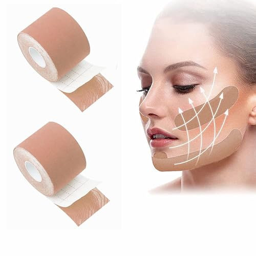 Face Lifting Tape,Wrinkle Schminkles,Anti-Falten Patches,Myofasziales Gesichtstraffungsband,Facial Patches,Multifunktional Face Tape,Anti-Wrinkle Patches,Face Lift Tape,2,5 cm*5 m,2 Stück (Beige)