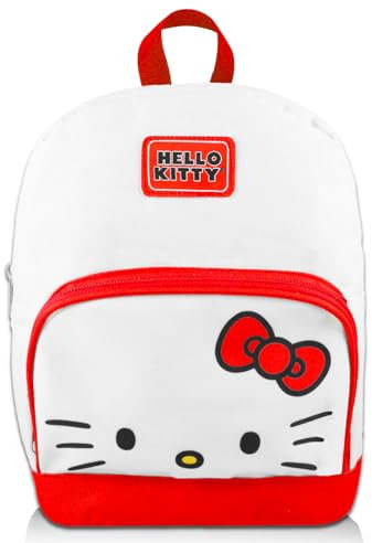 Hello Kitty Damen-Rucksack, Mini, Canvas, 25,4 cm, Reißverschluss, Wasserfest, Unisex, Hello Kitty Rucksack Geldbörse, Fronttasche, Bonus-Lesezeichen