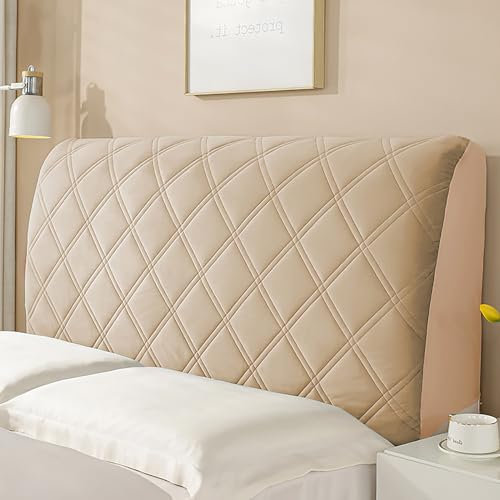 PRELGOSP Bett Kopfteil Bezug, Stretch Bettkopfteil Hussen, All-Inclusive Kopfteilbezug Staubdicht Abdeckung für Gepolsterte Schlafzimmer Kopfteil,Khaki,180cm