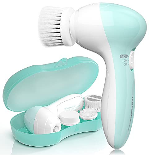 TOUCHBeauty Cepillo de Limpieza Facial Eléctrico 3 en 1, 3 Cabezales Exfoliantes con 2 Velocidades, Eliminación Profunda de Puntos Negros, Masaje Antiarrugas, Portátil para Viaje (Verde Menta)