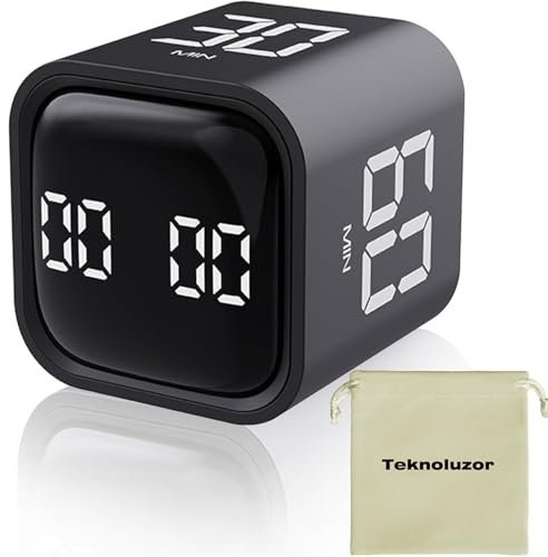 Teknoluzor Pomodoro Digitaler Würfel-Timer, Produktivitäts-Timer, Küchentimer, Schreibtisch-Timer, 5/10/30/60 Minuten & individueller Countdown, Vibration und einstellbarer Soundalarm, für Aufgaben,