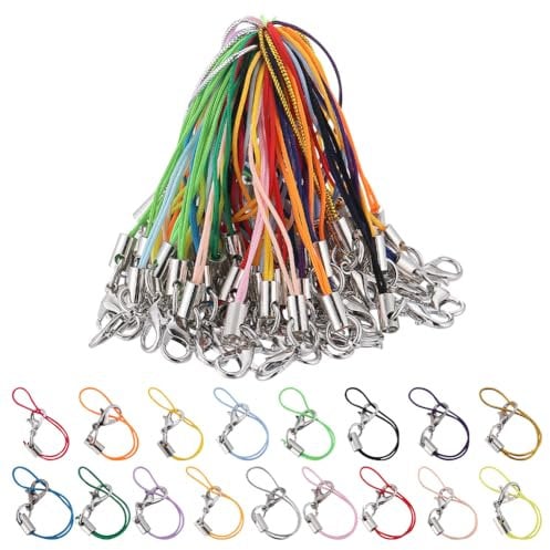 GORGECRAFT 100Pcs 17 Colors Hand Wrist Strap Lanyard Lobster Clasp Mobile Split Ring Straps Colorful Phone Charm Cords Silver Tone String for Cellphone USB Drive Keychain Trinkets DIY