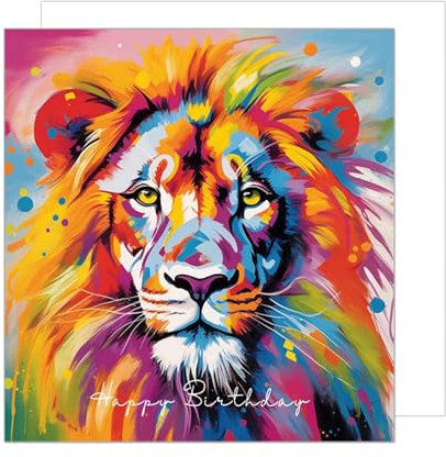 Edition Seidel Premium quadratische Geburtstagskarte mit Umschlag. Glückwunschkarte Happy Birthday Billet Tier Karte Mann Frau Löwe bunt (GQ224 SW024)