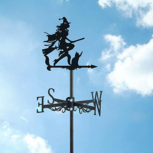 Girouette de toit en forme de fée volante en acier inoxydable - Indicateur de direction du vent - Support extérieur en métal - Décoration - Fée noire sorcière