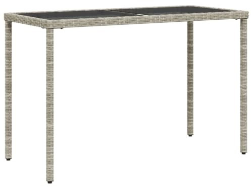 vidaXL Gartentisch mit Glasplatte, Garten Esstisch mit Stahlrahmen, Balkontisch Terrassentisch Rechteckig, Gartenmöbel Terrassenmöbel, Hellgrau Poly Rattan