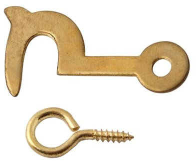 Aretro Side Hooks and Eyes Brass Plated Self Tapping Fastener Clasp Hooks for Picture Frame Mirror Jewellery Various Sizes (32mm)
