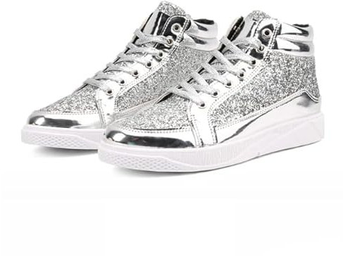 OUBOSI Sneakers Alte da Uomo alla Moda Stivaletti Maschili Scarpe Glitterate di Lusso Dorate Streetwear Stivali Casual Hip Hop,Argento,44