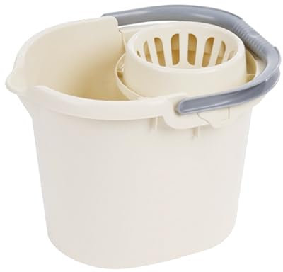 16L Litre Mop Bucket 'Soft Cream' High Grade Plastic Mop Bucket with Detachable Wringer & Easy Carry Handle Cleaning Mop Bucket Plastic Floor Cleaning Bucket - Pouring Spout, Measuring Scale