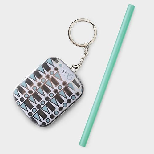 GoSili Reusable Silicone Straws, Reusable Silicone Travel Straws with Keychain Case, Flexible Reusable Straw, Collapsible Straws for Tumblers Dishwasher Safe Reusable Straws, 2pk, Print/Teal, 4491113